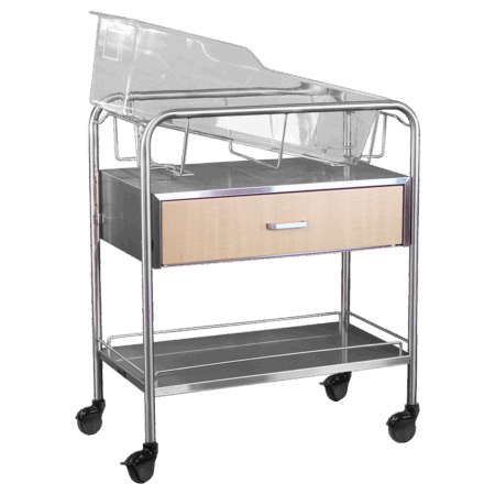 Stainless Steel Wood Faced Bassinet with Drawer & Shelf by Novum Medical Products