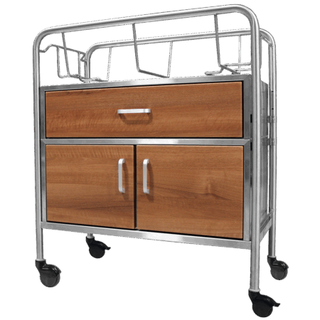 Stainless Steel Wood Face Bassinet with Drawer & Cabinet