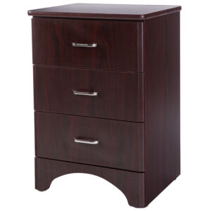 A three drawer patient room bedside cabinet