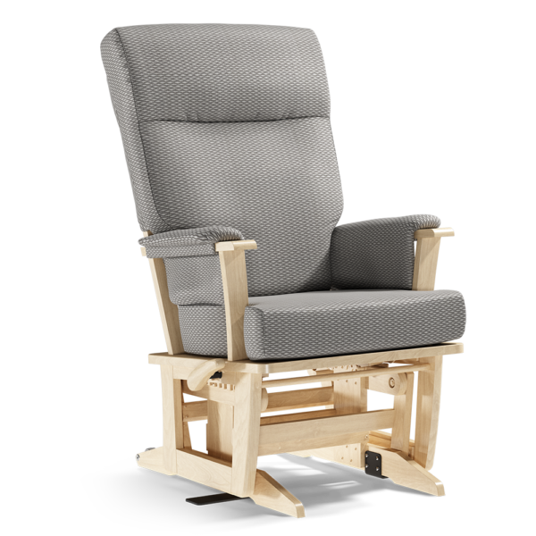 A grey hospital glider rocker chair.